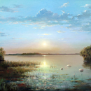 Купить большую картину Закат на озере